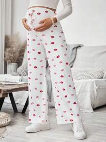 SHEIN Allover Print Casual Pants, Minimalist Style, Suitable For Daily Wear Maternity Trousers - Multicolor - View 3