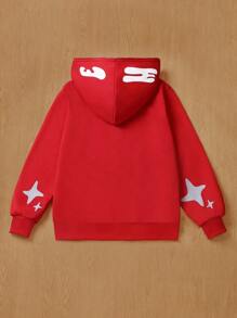 SHEIN 男童休闲字母印花保暖拉链卫衣，秋冬季，圣诞节 - 紅色 - 查看 2