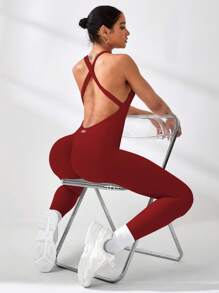 Easithlete 2件套女士纯色无袖性感连体运动裤