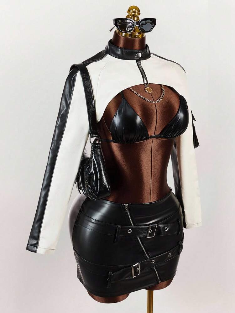 Amplova Zweifarbige Raglan Ärmel Crop Jacke ohne BH für Frauen, Herbstkleidung - Verschiedenfarbig - Übersicht 6