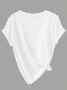 Calvaya Plus Size Solid Color Round Neck Short Sleeve Casual Top - Multicolor - View 4