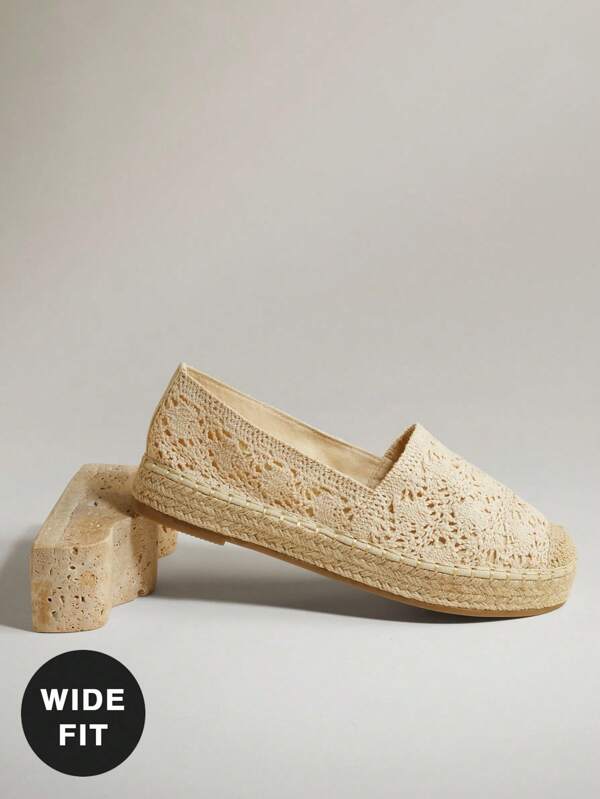 SHUZIA Wide-Fit Women's Fashion Casual Comfy Mesh Lace Hollow Out Round Toe Flats