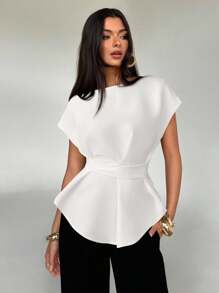 Aloruh Áo cánh tay ngắn thiết kế đơn giản cho nữ - trắng - Xem 3