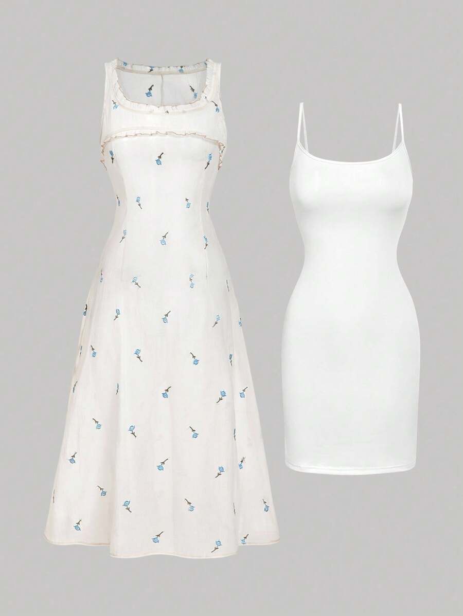 SHEIN MOD Robe superposée transparente avec doublure blanche pour femmes - Blanc - Voir 1