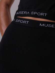 Musera Sport Letter Graphic Seamless Sculpt Fitted Sports Leggings Active Gym Workout Summer Padel Club