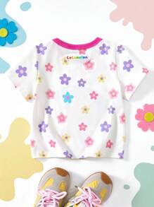 CoComelon X SHEIN Baby Girl Cute Cartoon Figure Graphic White Casual Sweet Cute Short Sleeve T-Shirt - Pink - View 2