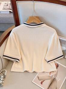 GlowEve CURVE 大码流行拼色Polo领休闲夏季针织T恤 - 杏色 - 查看 2