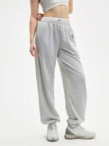 Eassivo Eassivo Women's Gray Letter Print Elastic Waist Loose Fit Pocket Jogger Pants –,Women Joggers Fashionable Athleisure Wear,Teacher Outfits For Women,Back To School - Grey - View 4