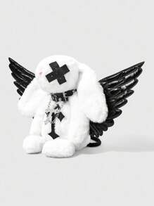 ROMWE Goth Fashionable Y2K Plush Rabbit & Cross Backpack - White - View 1