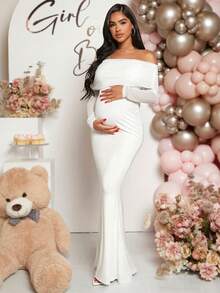 Loomaby 孕妇婴儿送礼会优雅露肩连衣裙