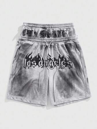 Short mode avec cordon de serrage à la taille double et imprimé de lettre pour homme