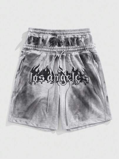 Grunge Punk Men's Double Waist Drawstring Letter Print Fashionable Punk Shorts