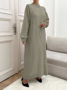 EURMUSE Casual Rib Knit Maxi Long Sleeve Crew Neck Sweater Dress,Winter Dresses For Women,Petite - Mocha Brown - View 3