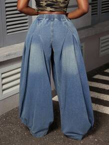 Slaydiva Quần Jeans/Quần ống rộng ống loe cỡ lớn - Màu xanh lam - Xem 2