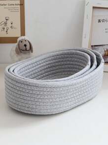 1pc/3pcs Solid Color Desktop Storage Basket ,Rope Woven Baskets For Organizing,Woven Oval Basket Organizer Container,Decorative Desktop Storage Basket ,Cute Mini Tiny Baskets For Cosmetic,Sundries,Stationery,Bathroom Organization Bin(3pcs=S+M+L) - Grey - View 2