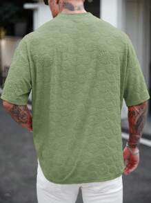 Manfinity Homme Men's Textured Fabric Round Neck Drop Shoulder Loose Casual T-Shirt For Summer - Green - View 2
