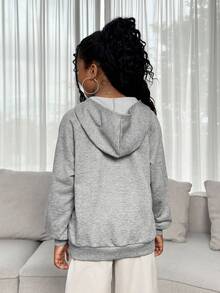 女童拉链口袋插肩袖休闲卫衣外套，适合周末、休闲外出、返校等场合，灰色儿童拉链卫衣，女童灰色卫衣，女童灰色拉链卫衣，秋冬季 - 淺灰色 - 查看 10