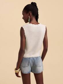 Travachic Women V-Neck Floral Pattern Button Front Sleeveless Sweater Vest, Beach,Spring Break,Vacation,Concert - Apricot - View 2