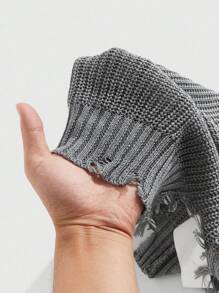 ROMWE MEN Street Life Men's Crew Neck Distressed Print Knitted Vest - Grey - View 6