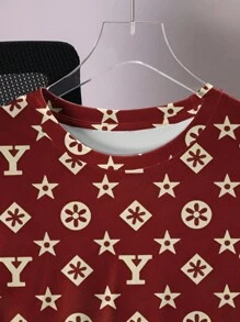 Manfinity Dauomo Regular Fit Men's Letter & Geometric Print Round Neck Casual Short Sleeve T-Shirt