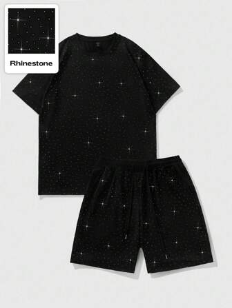 Street Life Men's Rhinestone Embellish Short Sleeve T-Shirt Set
