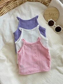 Conjunto de 3 piezas para niña pequeña con tops de tirantes de unicolor informal - Multicolor - Ver 2