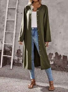 EMERY ROSE 女式纯色长袖单排扣长款休闲常规夹克