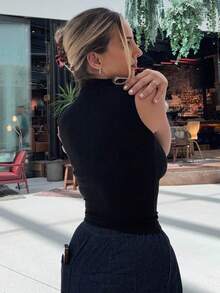 Jeta Ari Women's Turtleneck Slim Fit Camisole Y2k Tank Tops - Black - View 2