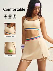 VARSIVA 女士健身套装 女士条纹吊带背心和短裤 女士健身套装