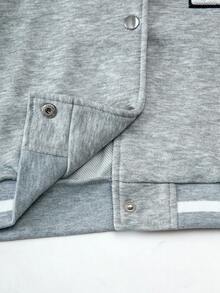 青少年女孩拼色纽扣时尚长袖夹克 - 灰色 - 查看 6