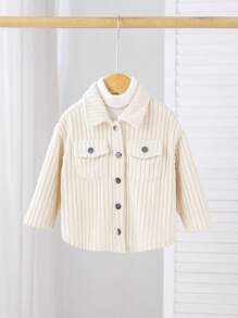 SHEIN Baby Girl Front Button Pocket Casual Versatile Long Sleeve Jacket,In Fall/Winter - Beige - View 9