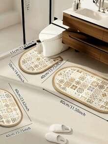 SHEIN 1 pieza Conjunto de alfombra de baño antideslizante y absorbente con diseño floral vintage, alfombra de gel de sílice, alfombra en forma de U para inodoro y lavabo, estera de 2.5 mm de grosor para decoración de baño del hogar, alfombra de piso, alfombra de puerta, accesorios de baño de verano, de vuelta al colegio