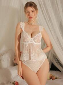 DelicateAllure 女性蕾絲性感內衣套裝 - 白色 - 查看 5