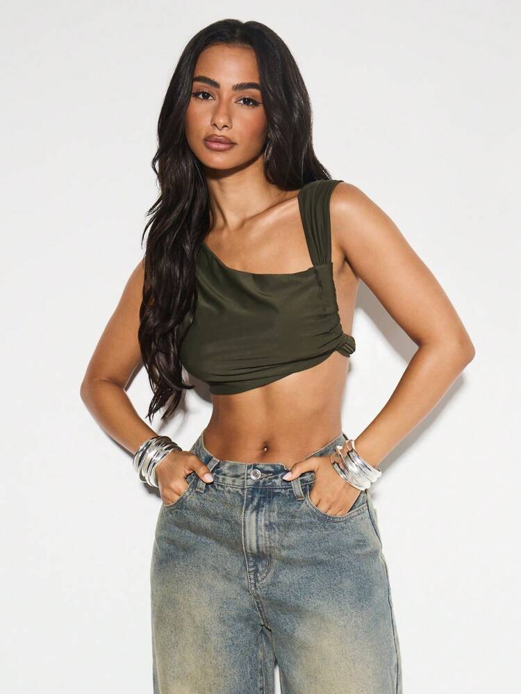 KIZN Ruched Sleeveless Crop Top With Strappy Back Design