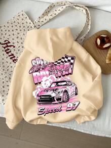 Tween Girls' Casual Long Sleeve Hooded Thick Sweatshirt, Suitable For Autumn/Winter - Beige - View 1