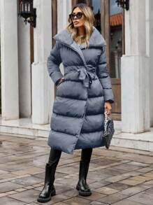 EURMUSE Women Long Padded Coat, Winter Clothes - Dusty Blue - View 4