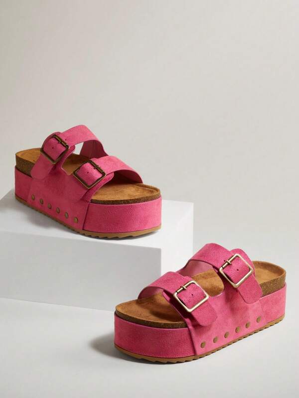 Hauture Sandalias rosa con suela gruesa de moda para mujeres, para Halloween, Navidad, otoño e invierno