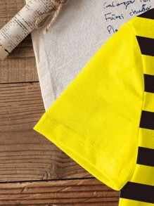 Rubble X SHEIN Young Boy Cartoon And Striped Pattern Round Neck Short Sleeve T-Shirt - White - View 3