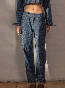 Aralina Jeans de mujer con estampado floral de mezclilla, perfectos para el otoño y el verano, para salir y asistir a conciertos en el campo y con estilo de Estocolmo - Azul lavado medio - Ver 9