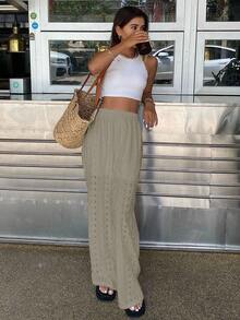 DAZY Women's Loose Elastic Waist Casual Long Pants For Summer Holiday - Mint Green - View 2