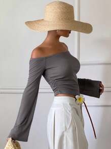 Livesso Women's Off-Shoulder Long Sleeve Sunscreen Shirt - Grey - View 5