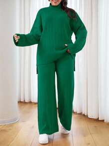 EURMUSE OLUS 尺码 高领休闲灯芯绒毛衣 - 綠色 - 查看 1