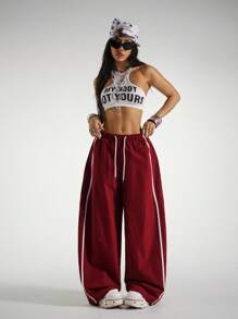 StreetHx Quần ống rộng cạp chun cho nữ, kiểu dáng thoải mái, năng động, thích hợp mặc mùa thu. - Đỏ - Xem 3