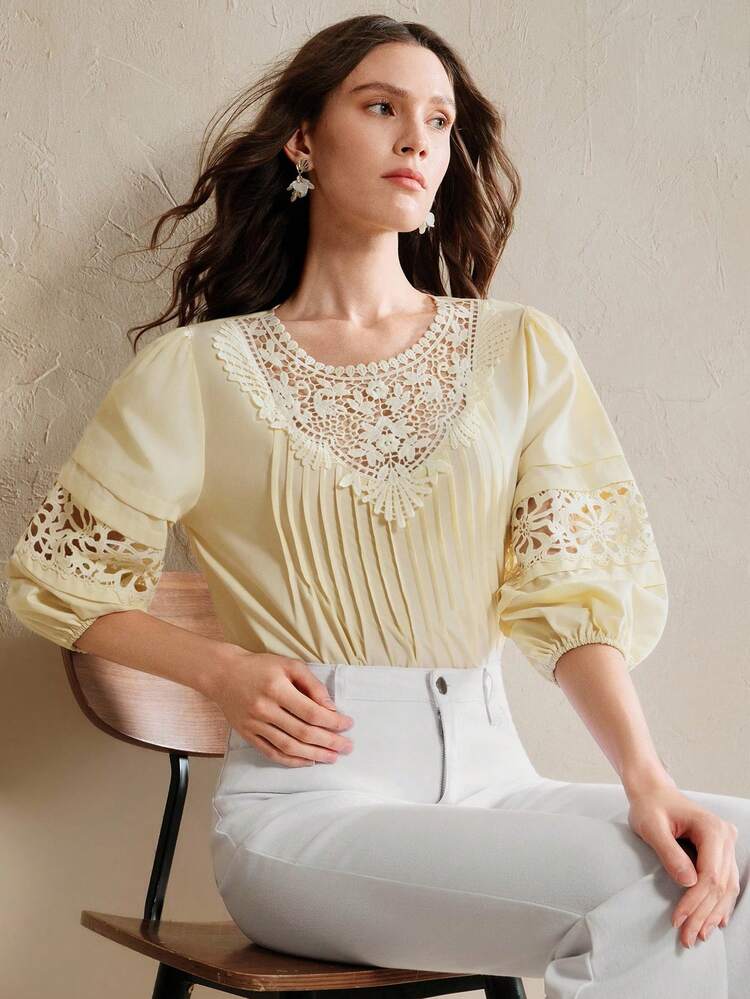 Women's Vacation Style Patchwork Lantern Sleeve Blouse