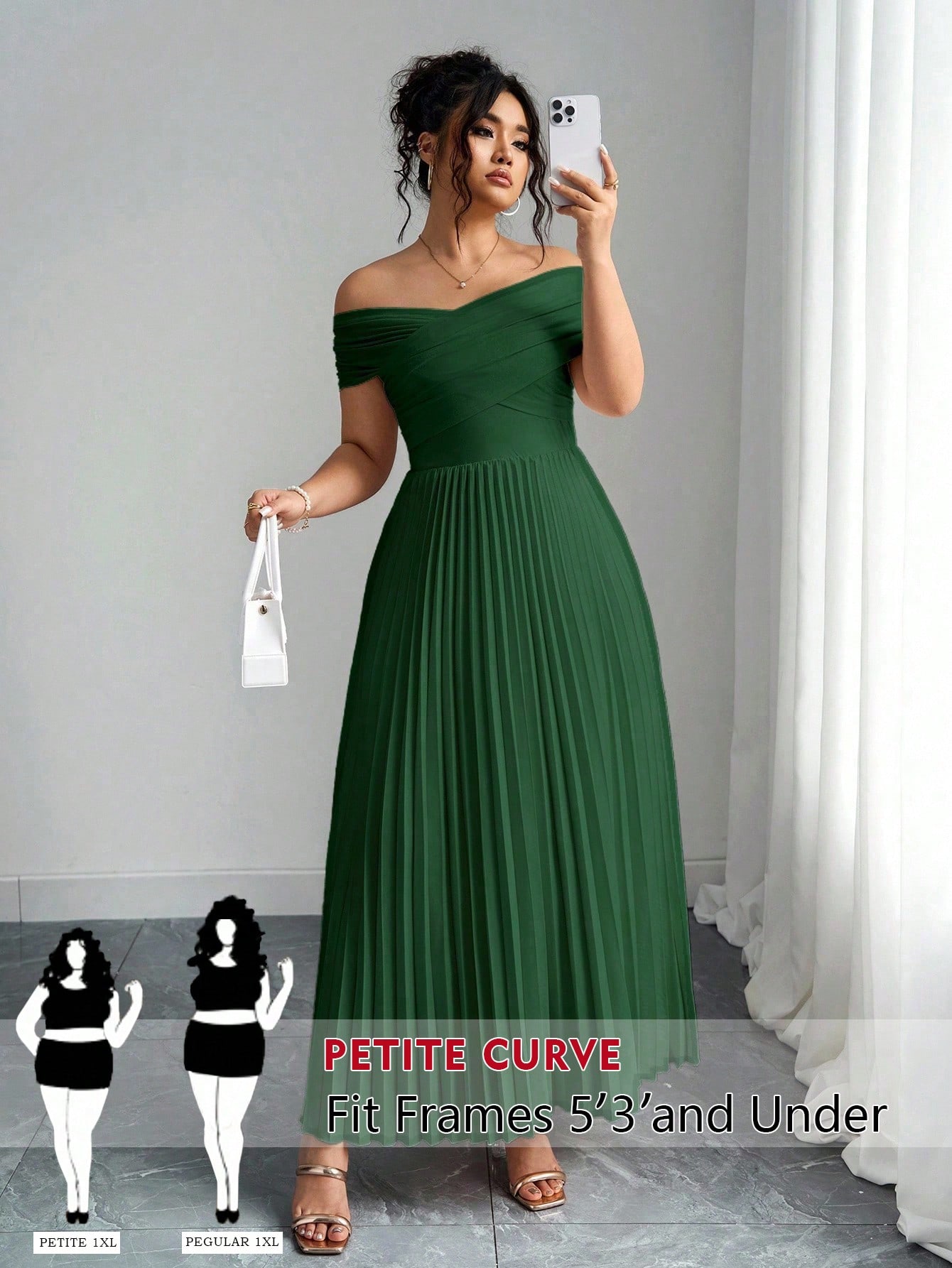 SHEIN PETITE فستان كتف واحد مطوي بتصميم بُرَّمي لل...