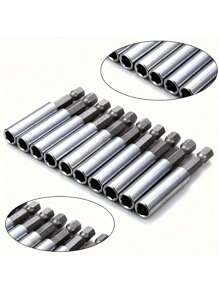 10 Piece Magnetic Extension Socket Drill Bit Holder 1/4 Inch Hex Power Tool, 2.36 Inch Long, Boost Power Tool Efficiency, Screwdriver Bit Holder Quick Release Hex Shank Drill Bit Extender Adapter Set For Screw Nut Drill