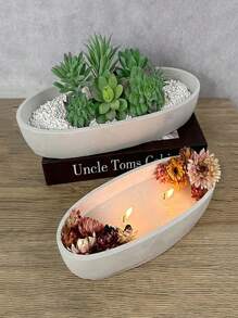 DIY Concrete Candle Boat Silicone Mold Elliptical Cement Clay Gypsum Flowerpot Mold Storage Tray Candle Cup Silicone Mold Epoxy Resin Drip Mold - White silicone mold - View 1