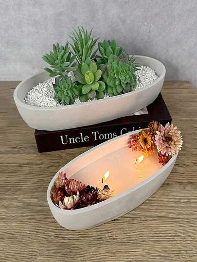 DIY Concrete Candle Boat Silicone Mold Elliptical Cement Clay Gypsum Flowerpot Mold Storage Tray Candle Cup Silicone Mold Epoxy Resin Drip Mold