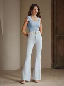 Anewsta Women's Fashionable Slim Fit Embroidered Seamless Ribbed Tank Top