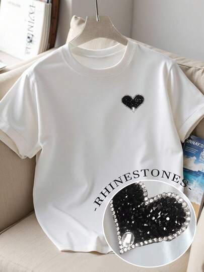 SHEIN 女士休闲简约圆领短袖T恤，百搭日常穿着，夏季